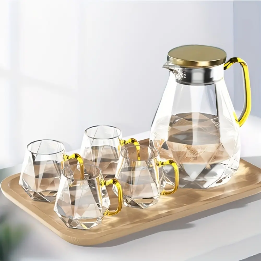 1 Glass Teapot Set | 60.87oz Large Teapot + 4 11.83oz Glass Cups | Heat-resistant, suitable for tea, coffee and juice, an ideal gift. Matcha Tea Set Kitchenware Tea Pot Sets