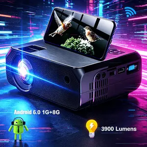 Smart WiFi Android Projector, 3900 Lumens HD Home Theater Projector, 1G + 8G Android 6.0 Wireless Phone Mirroring Portable Movie Projector for Bedroom Outdoor Family Party