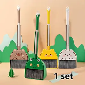 Cute Bear & Frog Mini Broom Set for Kids, Soft Bristle Broom, Soft Brush Hair, Ideal for Small Spaces, Bathroom, Home Maintenance, 2pcs