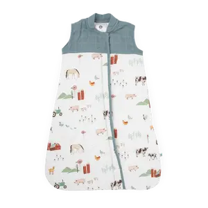 Cotton Muslin Quilted Sleep Bag - Farmyard