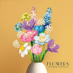 Eternal Flower Desktop Decoration, Puzzle Assembly Building Blocks Set, Creative Birthday Decorations