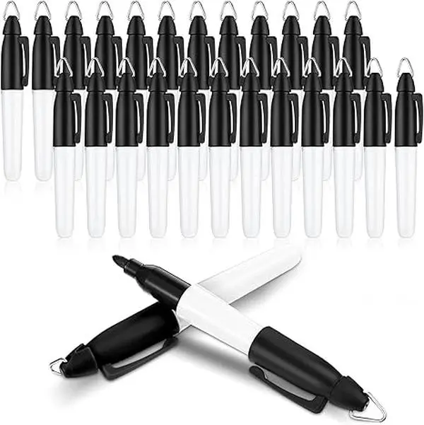 24 Pack Retractable Medium-Mini Tip Kitchen Permanent Markers with Golf Keychain Clips - Leak-Proof Ink Pens, Compact Portable Gifts for Badge Holders, Specialty Kitchen Utensils