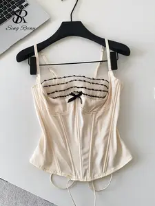 SINGREINY Lace Corset Sexy Camisole Female Strap Spliced Hotsweet Beach Party Tank Top Summer 2026 Ins Holiday Basic Mini Tops For Womenswear