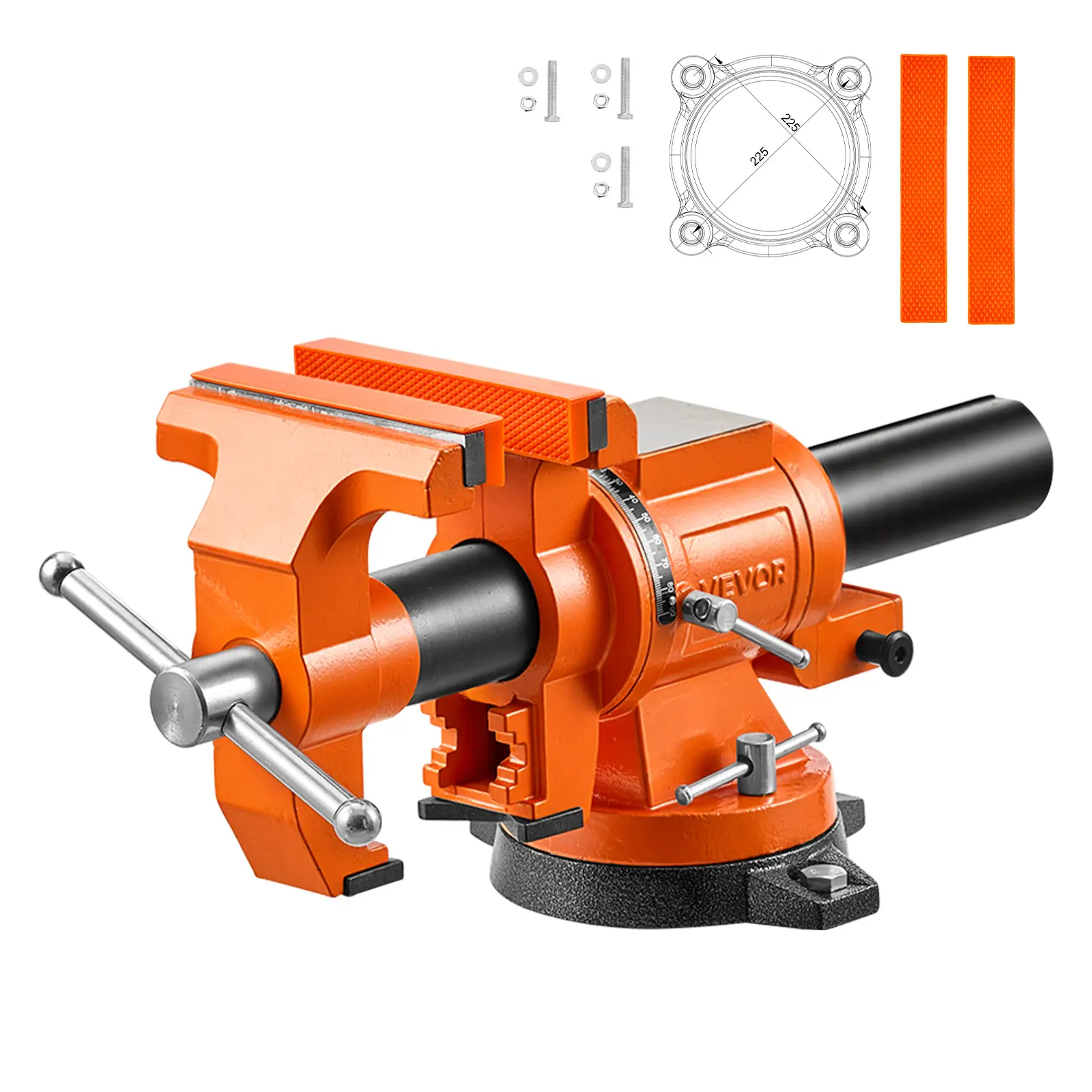 VEVOR Ductile Iron Heavy-Duty Bench Vise, 6 in Jaw Width Multi-Purpose Setup Kit, 360° Locking Swivel Base & Head with Rotary Handle, 2.8 in Throat Depth, 6 in Max Jaw Opening, for Drilling, Pipe Cutting