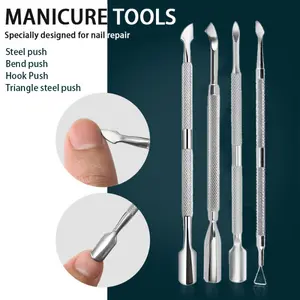 4pcs Cuticle Pusher, Gel Nail Polish Remover Tool, Stainless Steel Nail Prep Tools, Manicure Pedicure Tools, Dead Skin Pusher Remover Including Storage Box