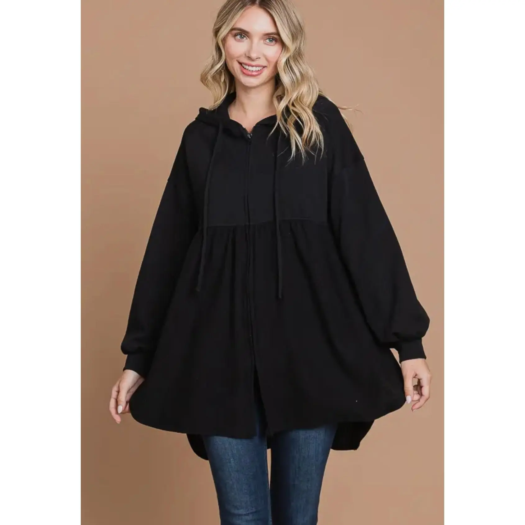 Black Ruching Hoodie