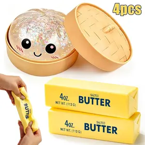 New Super Cute Butter & Dumpling Squishy Mystery Box, Upgrade Wet Slow Rebound Stress Relief Toy, 4 Pcs Daily Stress Reliever Set