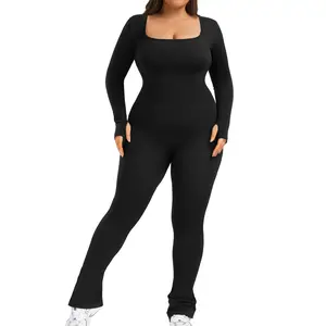 Long Sleeve Flare Wide Leg Jumpsuits Full Length Jumpsuits L-2XL