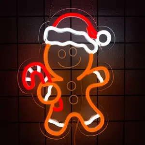 Gingerbread Man Neon Sign,  Wall Decor,  Perfect for Holiday Party, Kids Room, Window, Gift for Girls and Boys