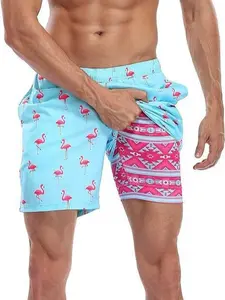 Quick-Dry Beach Sport Swim Shorts, Men’s 9 Inch Printed Swim Trunks with Compression Liner, Adjustable Drawstring & Front Pockets