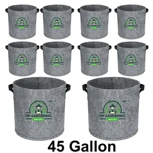 Plant Grow Bags 45 Gallon/ 3Pcs/5Pcs/10Pcs Round Fabric Pot Aeration  Grey - With handle ,Ideal for Home and Garden -HK Gardening