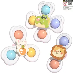 3pcs Colorful Cartoon Animal Suction Cup Spinning Tops - Fun Educational Toy for Kids, Enhances Coordination & Fine Motor Skills, Perfect for Bathtime, Dining Table, and Bathroom Play, Great Holiday Gift, Kid Toy, Bathtub Playtime, Playful Design,
