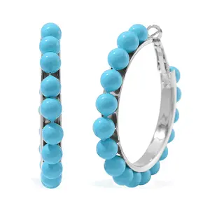 Shop LC Sleeping Beauty Color Shell Pearl Hoop Earrings in Stainless Steel