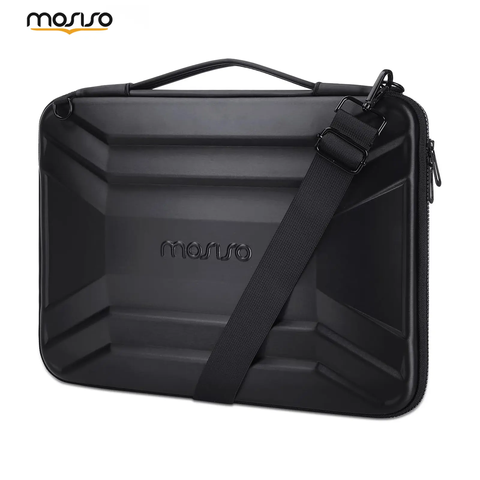 MOSISO 15.6" PU Leather Hard Shell Laptop Sleeve Case - Waterproof, Shockproof EVA Office Work Bag with Shoulder Strap, Handle, Multi-Functional Business Bag for MacBook, HP Omen, Dell Compatible Models, Multi Functional Bag