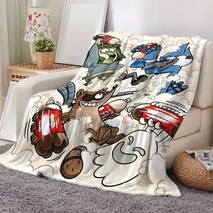 R-Regular Show Game Throw Ultra Soft Flannel Cooling Throw Blanket Cozy Warm Lightweight Nap Blanket, Skin-Friendly Breathable No Shedding, Summer Air Conditioner Blanket for Sofa Bed Office Chair, Perfect for Travel Camping Home Use