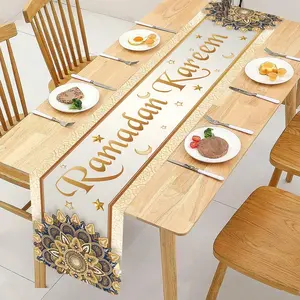 Eid Table Flag with Border, Small Stars & Moon Design, Polyester Material, Perfect for Ramadan Decoration, Party Decorations
