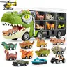 JOYIN 17inch 13 in 1 Dinosaur Transport Carrier Truck Set with 12 Pull Back Cars & 3 Die-cast Vehicles for Kids 3+ Year Old Boys Tyrannosaurus Truck & Triceratops Truck
