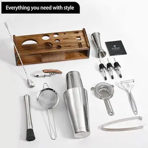 Mixology Bartender Kit Bar Tool Set | Cocktail Making Kit Boston Shaker Set with Stand | Mixed Drink Mixing Professional Martini Shaking Tins Bartending | Home Barware Accessories Equipment