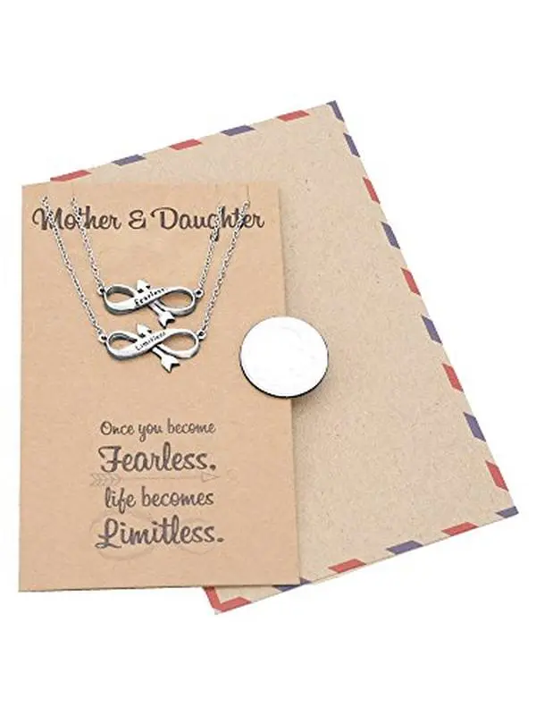 Quan Jewelry Fearless Limitless Necklace Set, Infinity Arrow Motivational Charm, Divergent Inspired Mother Daughter Necklace - 100% Handmade
