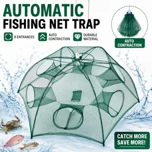 Portable Automatic Fishing Trap Net – Foldable 6-Sided Bait Trap for Shrimp, Crab, Minnows & Crayfish with Durable Cast Mesh