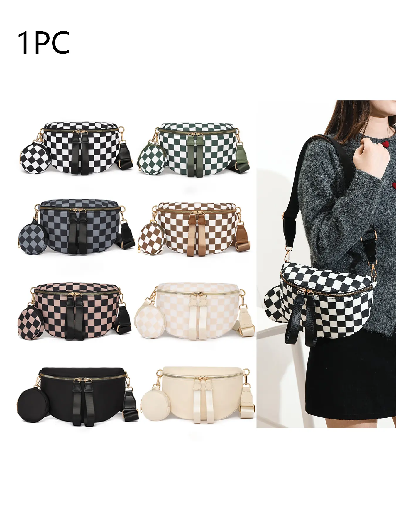 Retro checkered  waist bag, Checkered Bum Bag, practical shoulder crossbody bag chest bag, casual and stylish, niche design, available in multiple colors, versatile and suitable for daily commuting, shopping and travel