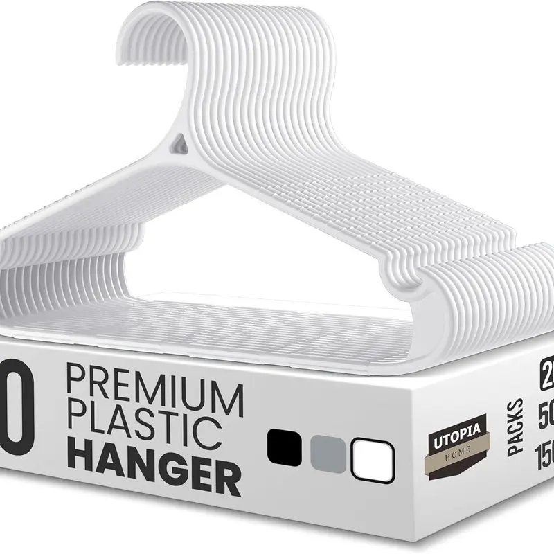 Utopia Home Durable Plastic Hangers - 15.3x8.3" Space Saver Hangers for Hanging, Lightweight Standard Organiser with Customizable Configuration for Closet Wardrobe Organization