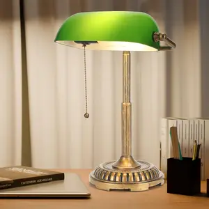 Bankers Lamp, Green Desk Lamp with Pull Switch, Vintage Table Lamps for Home Office, Library, Piano (Green)