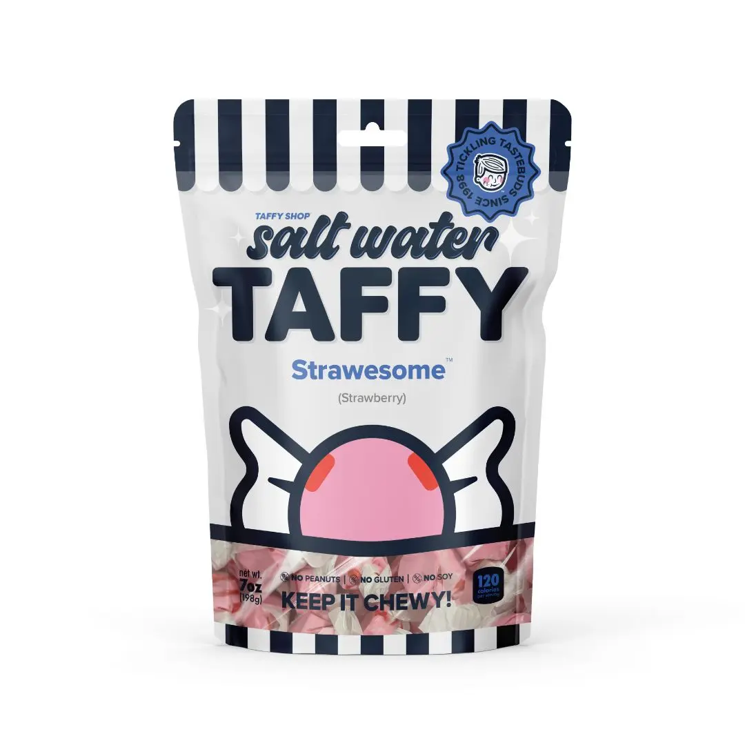 Taffy Shop, Strawesome Salt Water Taffy - Gourmet Strawberry Soft, Sweet & Chewy Candy