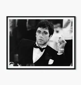 Scarface Tony Montana Black White Poster Classic Mafia Movie Canvas Wall Art