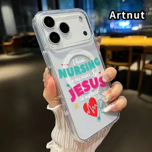 Magnetic Phone Case for iPhone 17 Pro Max 16 Plus 15 14 13 12 11 Air E Nursing Jesus Spirit Pattern Acrylic Back Silicone Edges Waterproof Mobile Phone Cover for boy girl