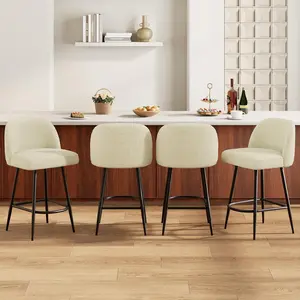 Set of 2/4 26" Modern Counter Height Bar Stools – Upholstered Barstools with Backs & Metal Legs, Linen Fabric High Chairs with Arc Metal Footrest for Kitchen Island, Pub, Bistro & Dining Area
