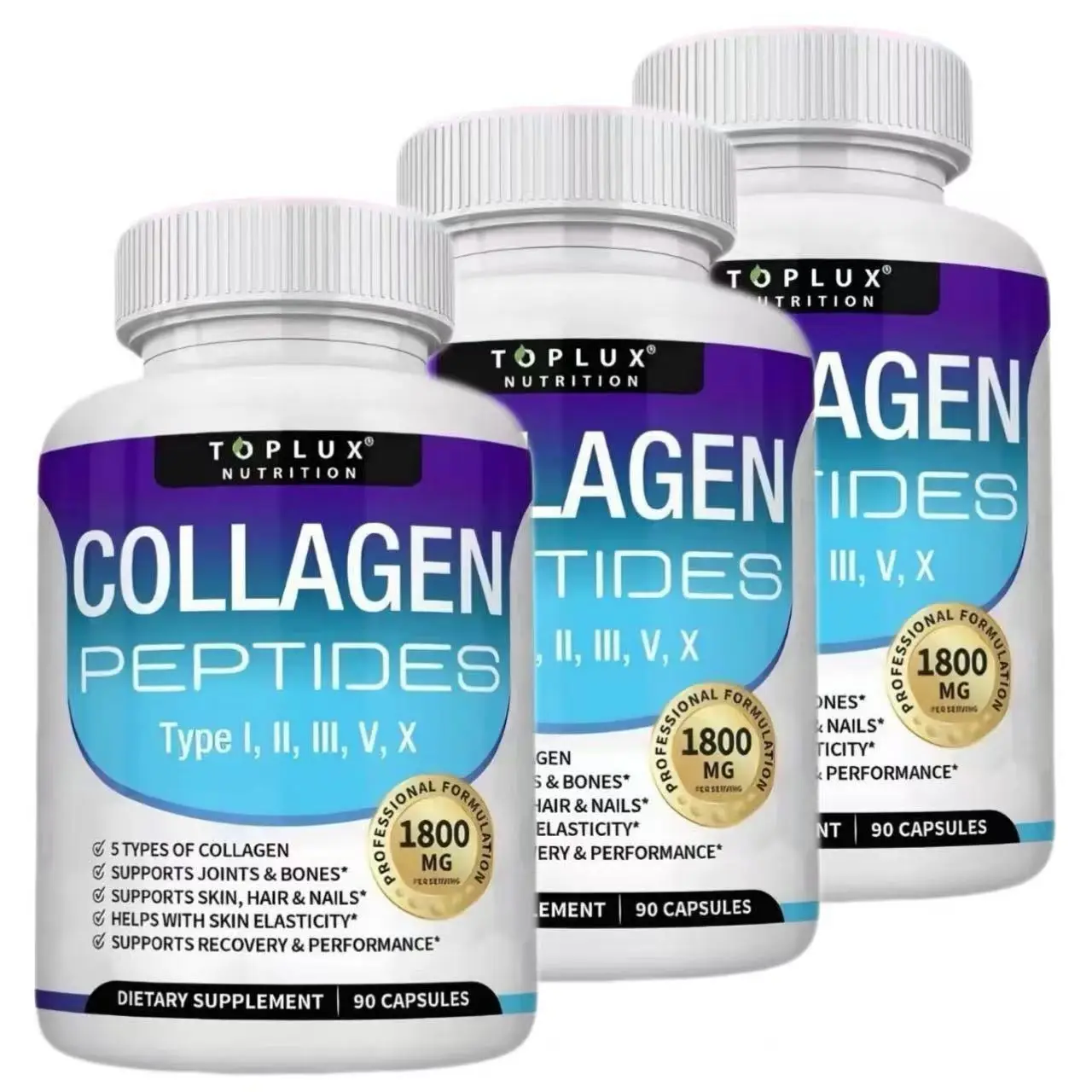 Toplux Multi Collagen Peptides Pills 1800Mg Complex-Type l, ll, lll,V,X Premium Collagen Complex for BetterSkin & HairStrong Joint, Hydrolyzed Protein