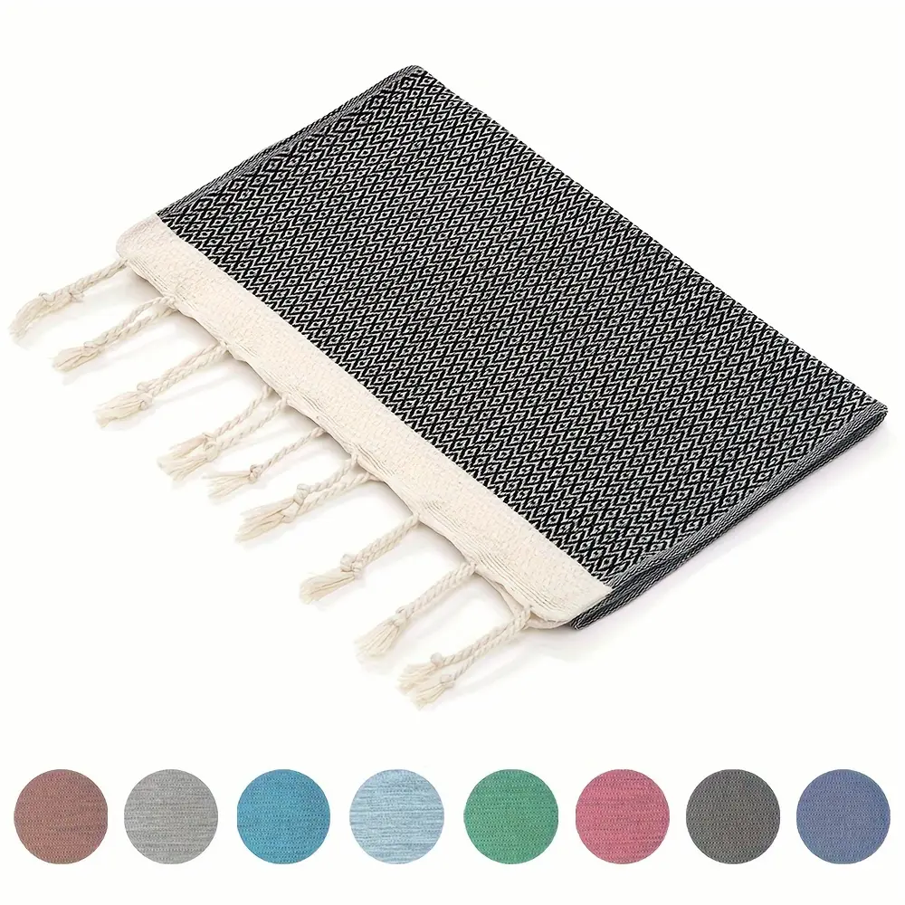 2pcs, Diamond Diamond Lattice Design Rectangular Scandinavian Tea Towel, Turkish Cotton Tassel Hand Towel, Decorative Bathroom Towels, Kitchen Towels, Dish Towels, Yoga Towels, Tablecloths, Spa Towels, Sport Towels