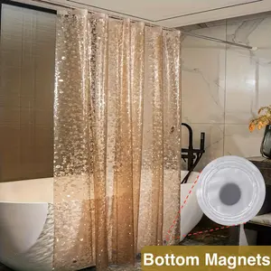 1pc Glitter Pebble Pattern Shower Curtain Liner with Magnets, Extra Long Bottom Magnet Shower Curtain with Plastic Hooks, Window Curtain Door Curtain Bathroom Curtain for Home Hotel Dormitory Apartment RV, Bathtub Accessories Home Decor