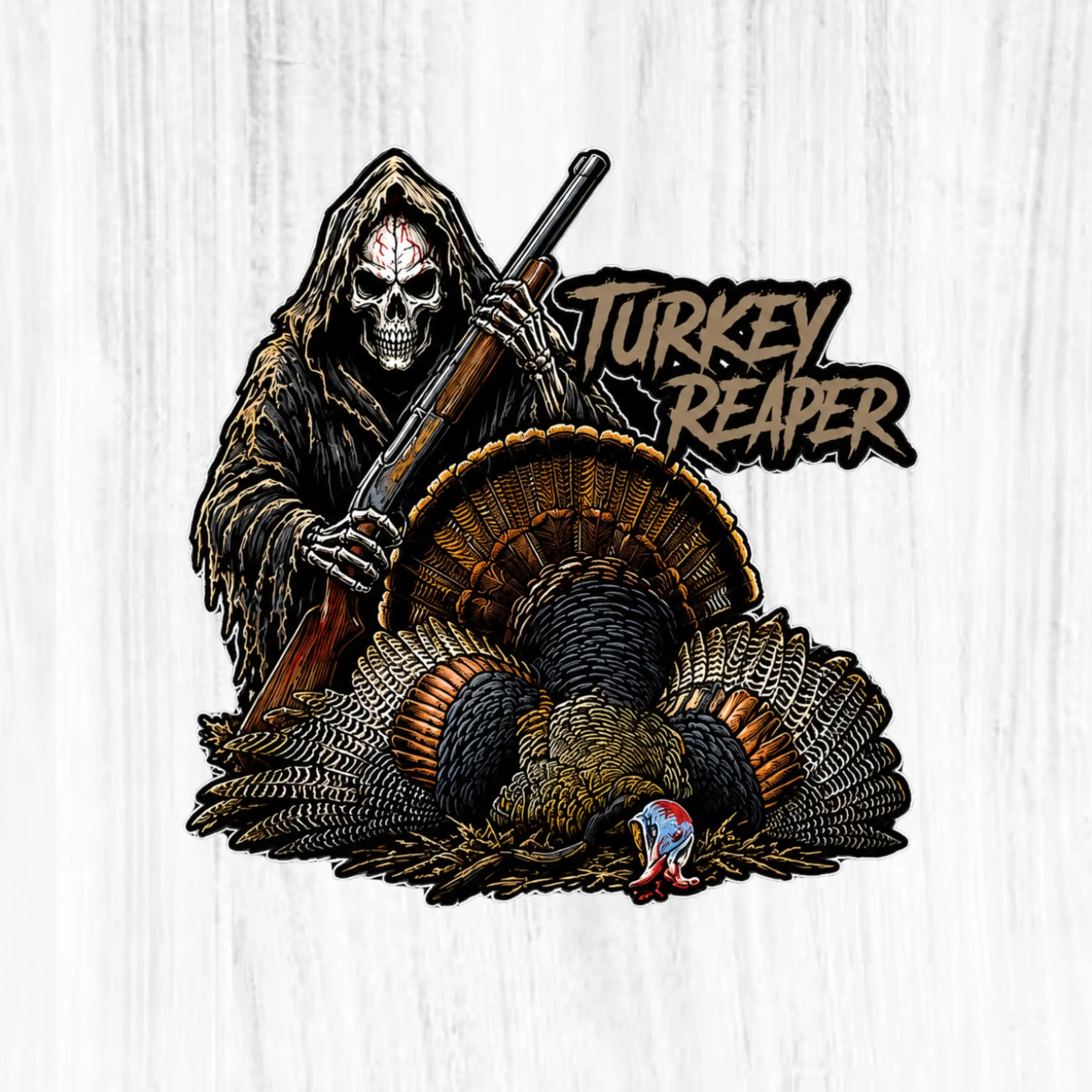 Turkey Reaper Grim Reaper Sticker, Turkey Hunting Decal, Skeleton Hunter Sticker for Outdoor Gear and Truck