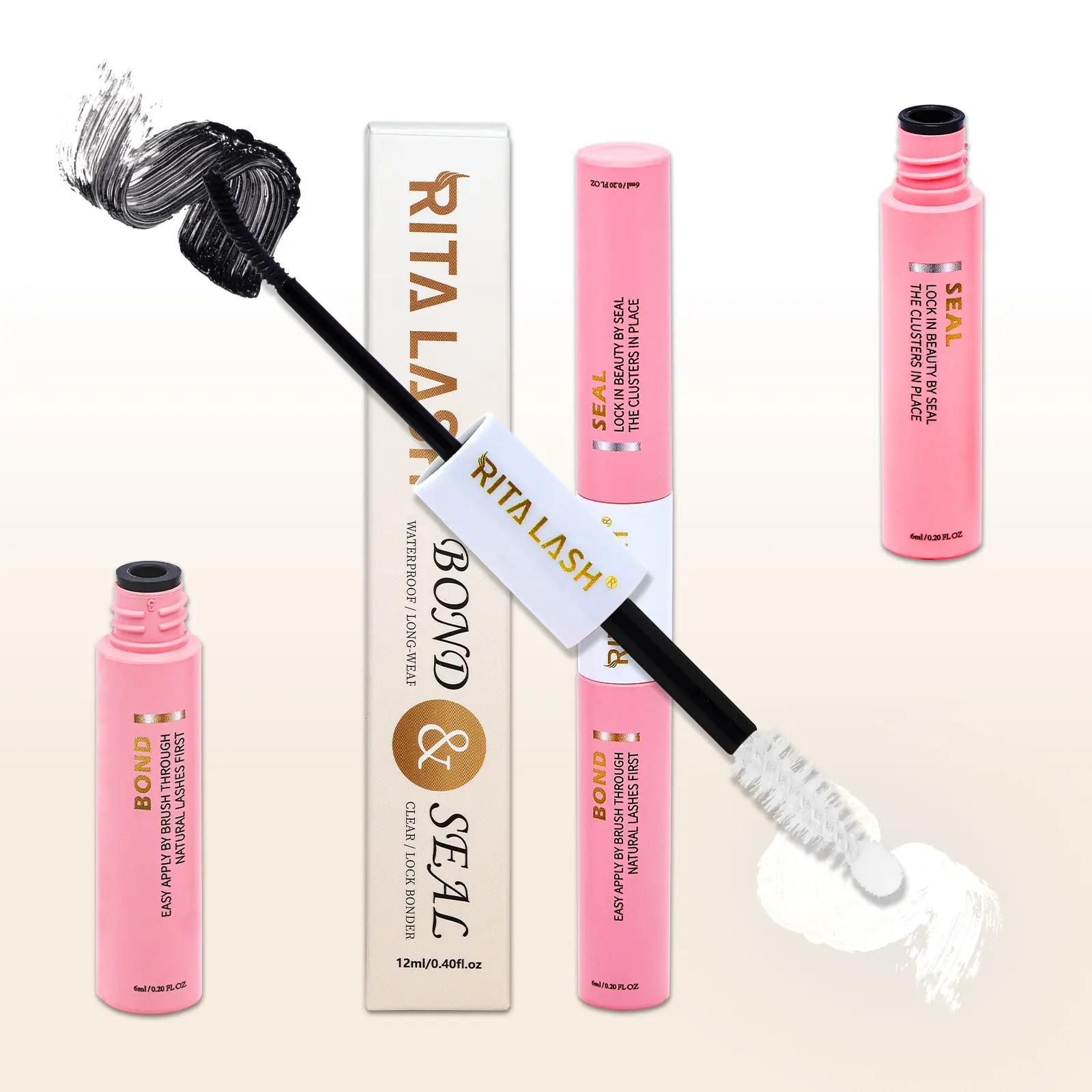 RITALASH 12ML Lash Bond & Overnight Sealer for Lash Clusters DIY Eyelashes Glue Lash Overnighter Black Lash Sealant 2 in 1 Long Lasting for 14 Days Hold