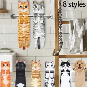 Cute Cat Bathroom Hand Towel, Absorbent Soft Hanging Hangable Face Cloth, Ideal for Kitchen Living Room Bath, Perfect Gift for Cat Lovers, Includes Towel, Super Absorbent Towel