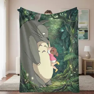 Totoro Flannel Anime-Style Blanket, Magical Forest Spirit Print, Ultra Soft, Cozy, Warm, Lightweight, Breathable, Durable, Ideal for Living Room, Perfect Gift for Anime Fans, All-Season Use, Anime-Style Blankets
