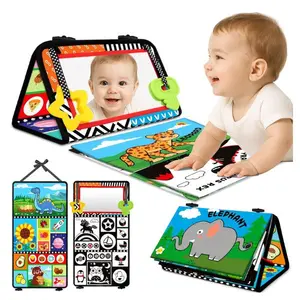 Baby Toys 0-6 Months – High Contrast Black & White Sensory Set with Tummy Time Mirror, Cloth Book & Teether | Montessori Infant Development Toys for Newborn Boys & Girls, Mom Relief, Baby Shower Gift