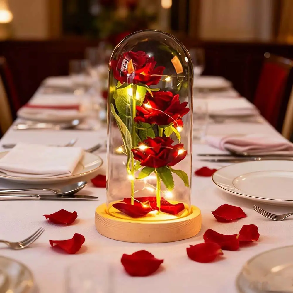 Glass Red Rose Birthday Gifts for Women Mom Girlfriend Eternal Rose Flower Gift Light Up Red Rose in Glass Dome Rose Gifts for Mothers Day Birthday Valentines