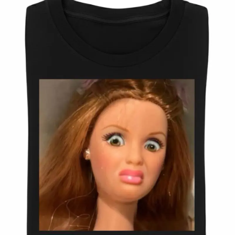 Funny Barbie Meme Face T-Shirt Doll Reaction Graphic Tee Trendy Viral TikTok Outfit for Trendsetters