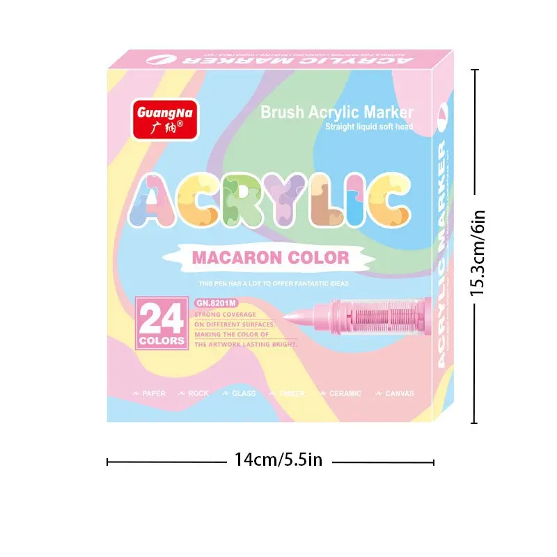 24 Soft Tip Acrylic Markers, Macaron Color Waterproof Painting Pens, Ideal for Paper, Rock, Ceramic, Canvas, Art Journal Creation