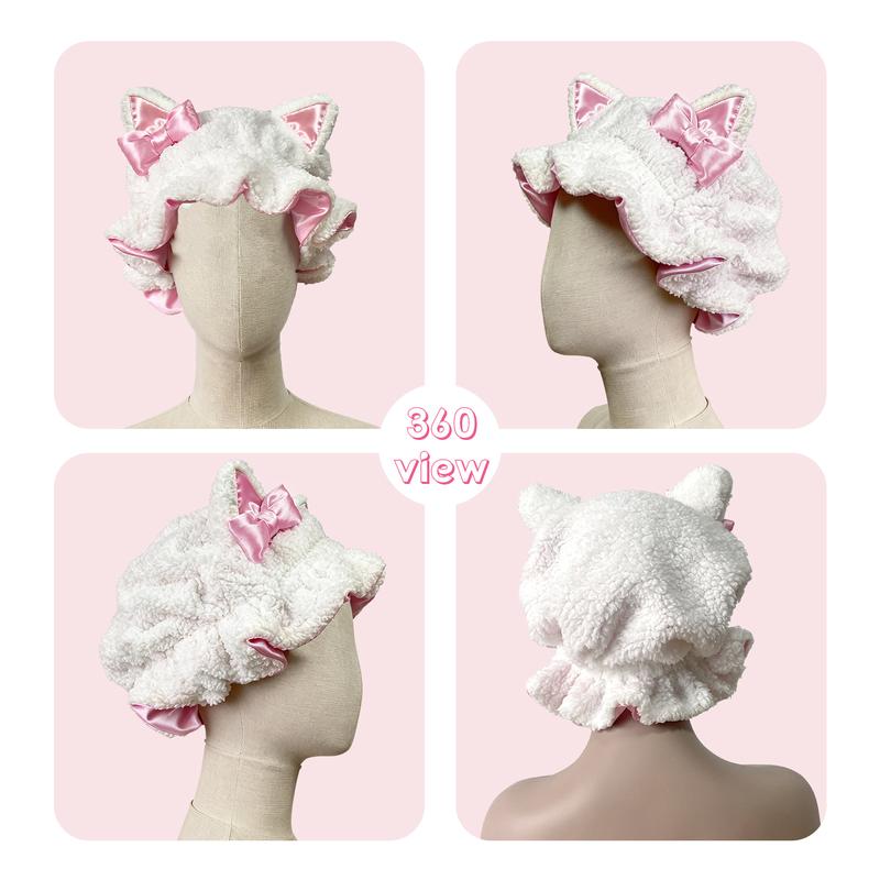 White Kitte Sleep Bonnet with Satin Lining Curls & Blowouts, Heatless Haircare Elastic Night Cap for Curl Protection Braids & Heatless Styling Daily