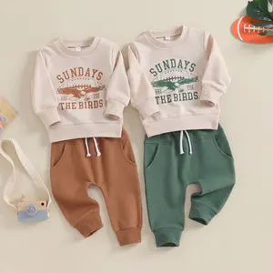 Toddler Boys Fall Outfits Letter Eagle Print Crew Neck Long Sleeve Sweatshirts and Long Pants 2Pcs Clothes Set