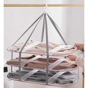 Clothes Drying Rack Foldable - 3 Tier Laundry Drying Rack, Sweater Drying Rack Flat Mesh, Clothes Air Dryer for Hanging Sweater Bras Delicates Dolls for Laundry Bathtub Balcony Outdoor, White