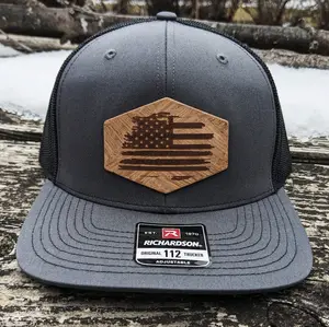 American Flag Snapback Hat - Richardson 112 Design with Leather Patch