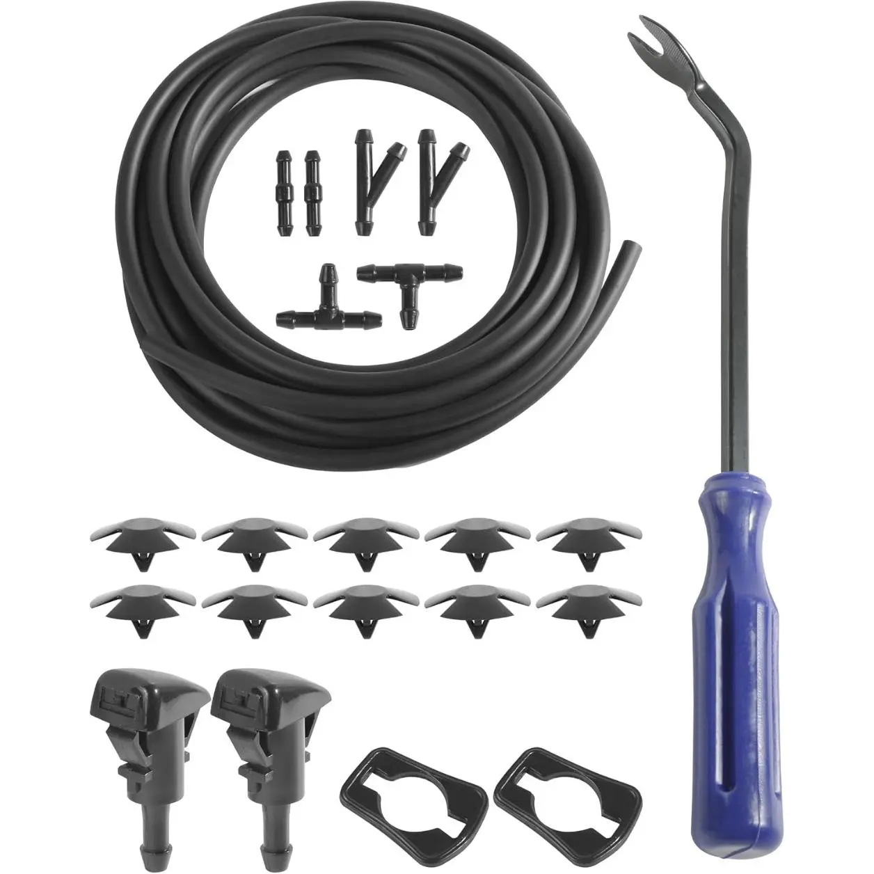 22PCS Windshield Washer Hose Kit,13FT Washer Fluid Hose,6 PCS Hose Connectors,2 Fan Nozzles,Car Accessories Windshield Fluid Hose Replacement For Most Car Windshield Fluid Tubing