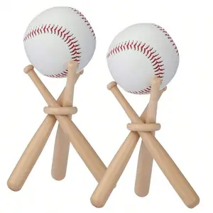Wooden Baseball Display Stand, 2 Sets Mini Baseball Display Rack, Desktop Decoration for Baseball Player and Fan, Baseball Accessories