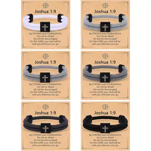 6Pcs Cross Bracelet for Men - Easter Christian Religious Gifts for Men Women - Adjustable Braided Rope Jesus Bracelet WWJD Wristband