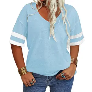 Lannew Womens Plus Size XL-5XL Tops Summer Short Sleeve V Neck T Shirt Loose Casual Tunics Blouses